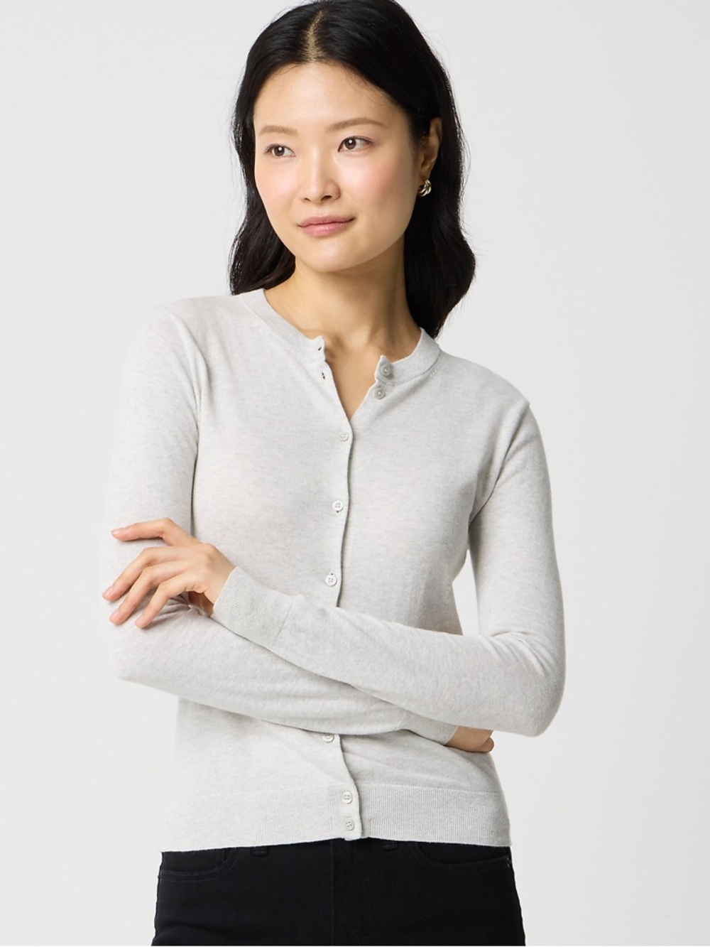 J. Crew Factory Light Heather Gray Button-Front Crewneck Cardigan